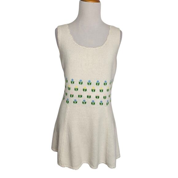 Vintage Dresses & Skirts - Vintage Tennisknit by Hampton Court Mini Knit Dress Floral 1970s Rare Women